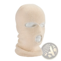 Beige knitted balaclava with eye and mouth openings made of warm material for cycling and outdoor use