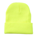 A bright neon yellow knit beanie with a folded cuff perfect for casual winter wear and china post shipping options
