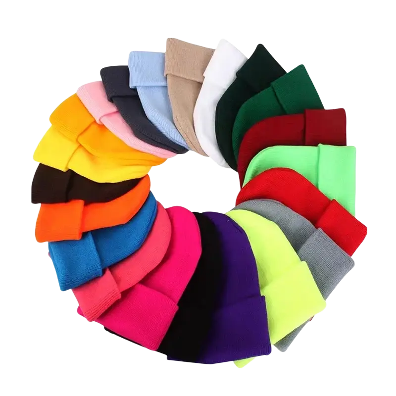 A vibrant circular display of colorful knitted beanie hats solid casual unisex winter caps with china post customer service