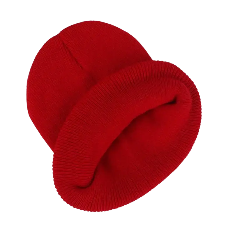 A vibrant red knitted beanie hat with ribbed brim and soft texture suitable for winter casual use with china post customer service