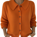 Vibrant orange ribbed knit cardigan womens loose casual sweater with classic collar and wooden buttons