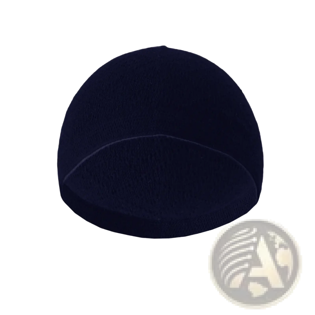 Navy blue knitted kufi beanie prayer cap made of knit material for comfortable religious use
