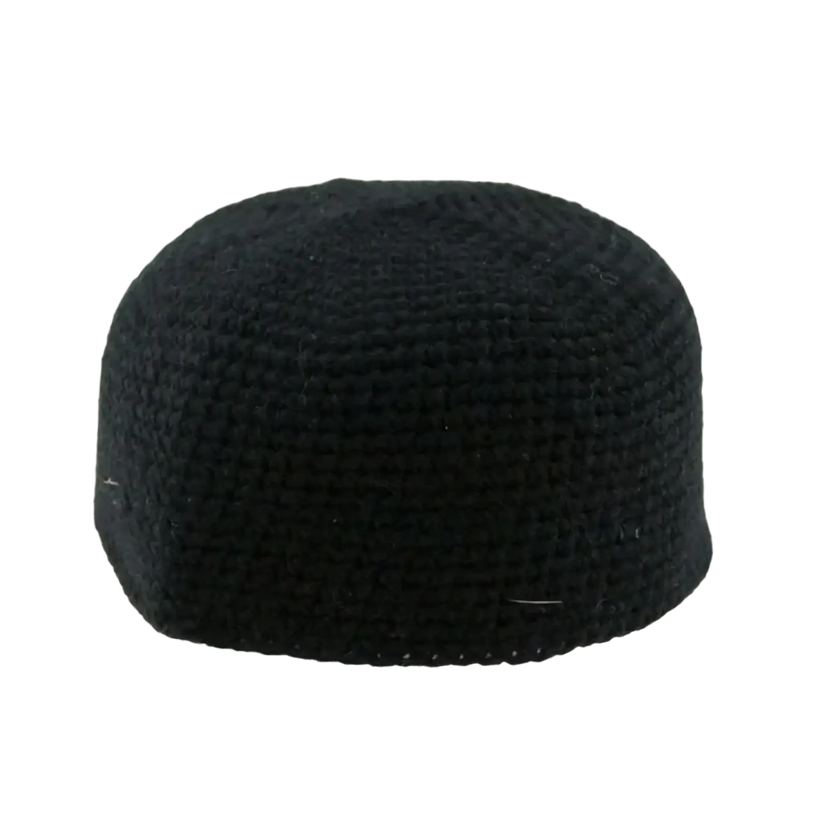 Black knitted muslim prayer hat kufi cap with textured uniform weave suitable for winter use