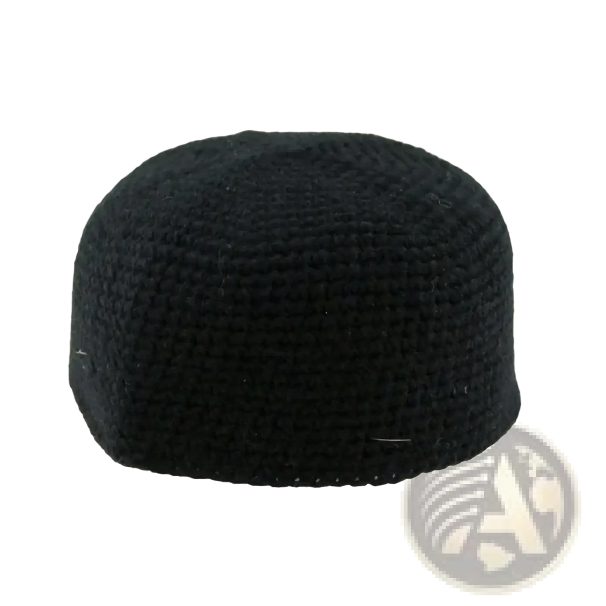 Black knitted muslim prayer hat kufi cap with textured uniform weave suitable for winter wear