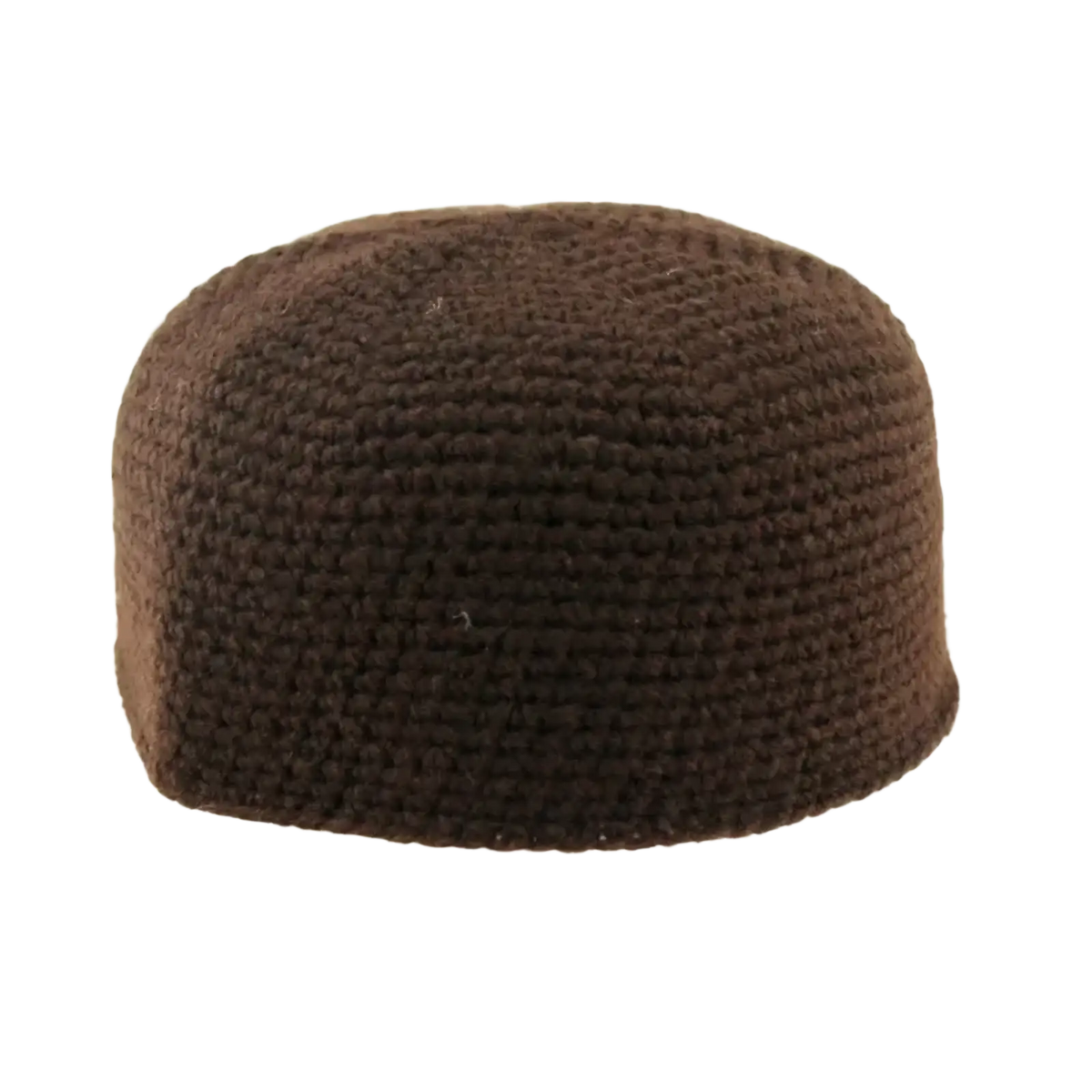 Brown knitted muslim prayer hat kufi cap with textured uniform weave designed for winter use