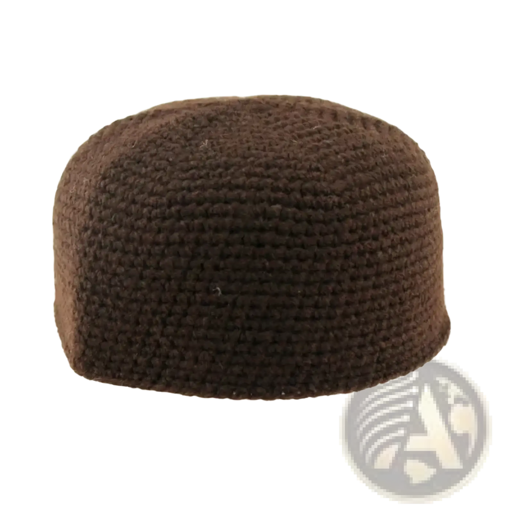 Brown knitted muslim prayer hat kufi cap with textured uniform weave designed for winter use