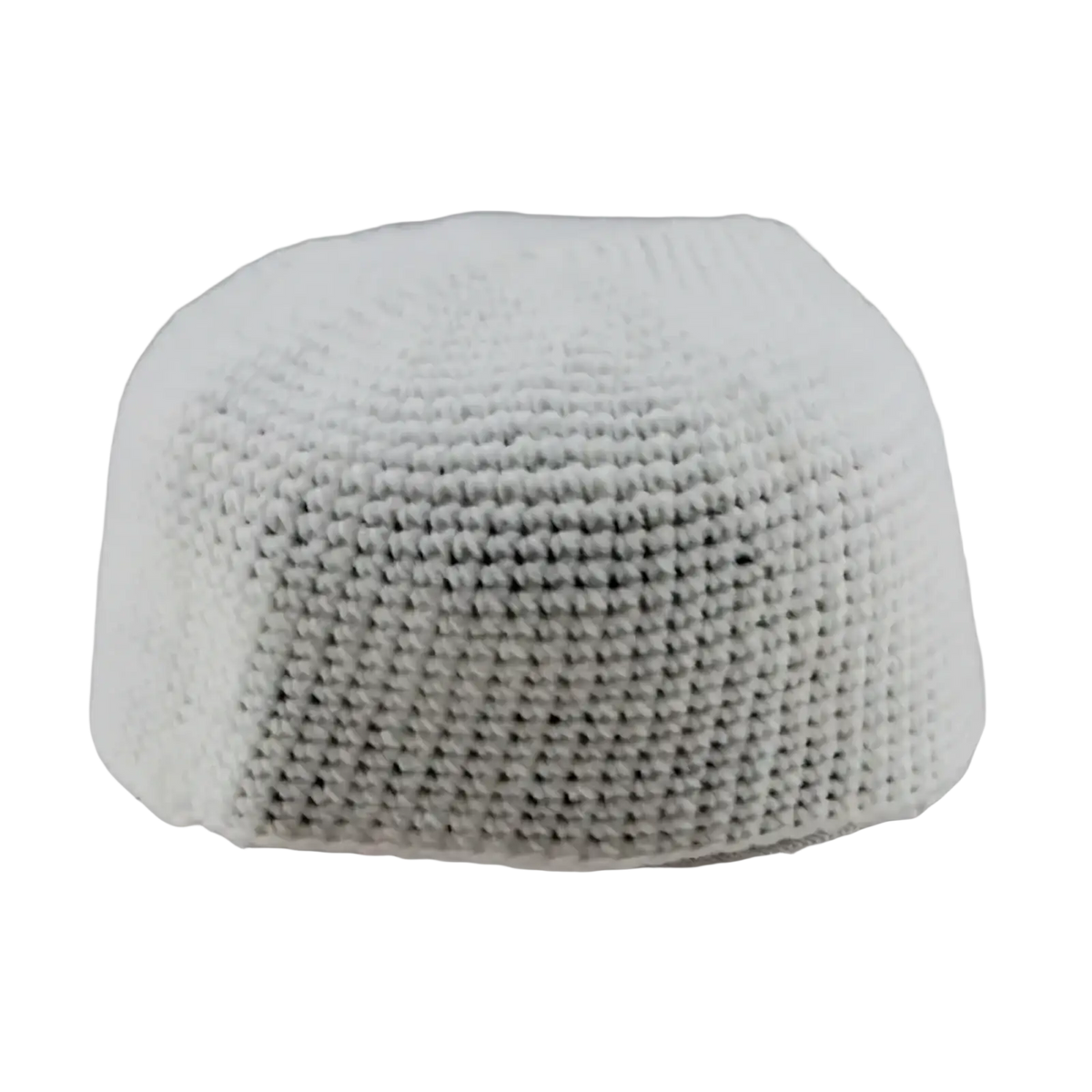 White knitted Muslim prayer hat winter kufi cap with textured uniform stitch pattern made of soft yarn