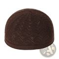 Brown knitted muslim prayer kufi skull cap for men with textured openwork pattern made from soft yarn