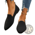 Black knitted pointed toe slip-on flats with a flat sole perfect for casual and formal wear