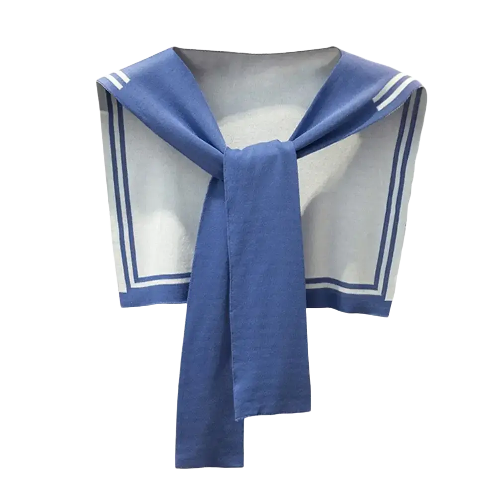 Knitted sailor fake collar sweater scarf in blue with white trim and double stripes made of soft cotton fabric