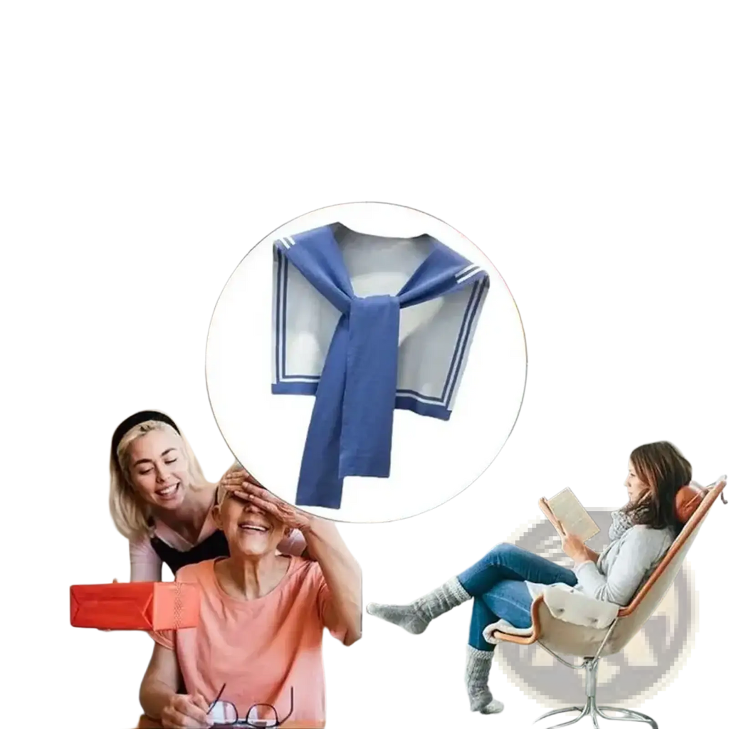 Blue knitted sailor fake collar sweater scarf with white trim and a neat knot for stylish layering