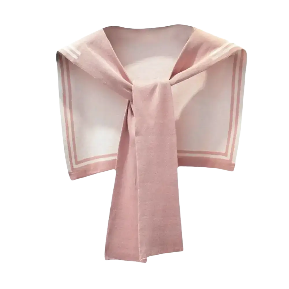 Knitted sailor fake collar sweater scarf in soft pink with subtle sheen and delicate white trim along edges