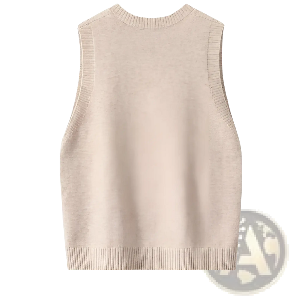 Beige knit sleeveless vest with ribbed neckline and hem made from wool blend for stylish layering