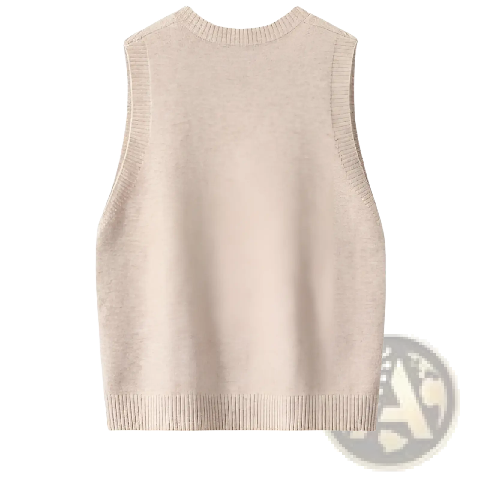 Beige knit sleeveless vest with ribbed neckline and hem made from wool blend for stylish layering