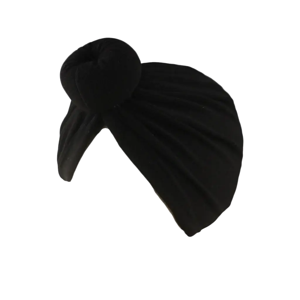 Black velvet knot turban hat with soft plush texture and gathered knot made of cotton for muslim hijab use