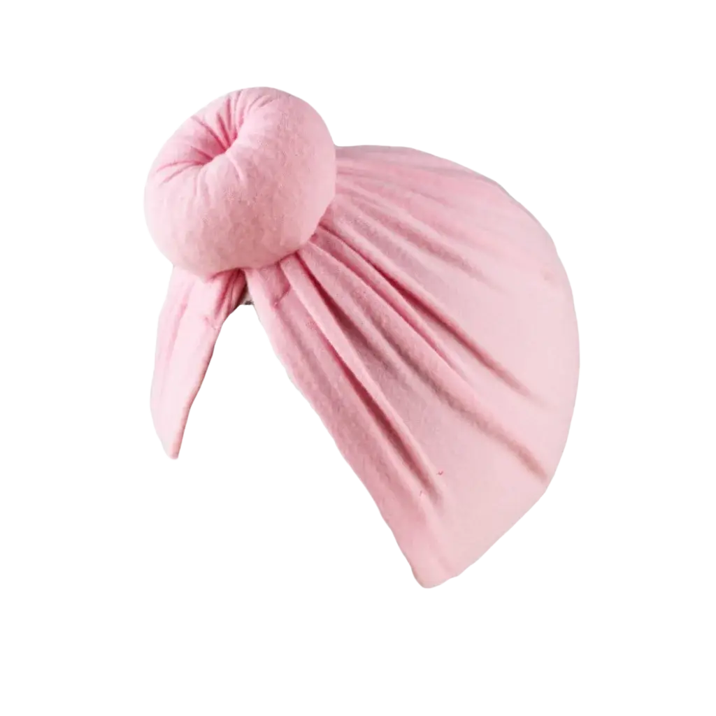 Pink plush knot turban hat with gathered knot made of soft cotton ideal for muslim hijab cap use