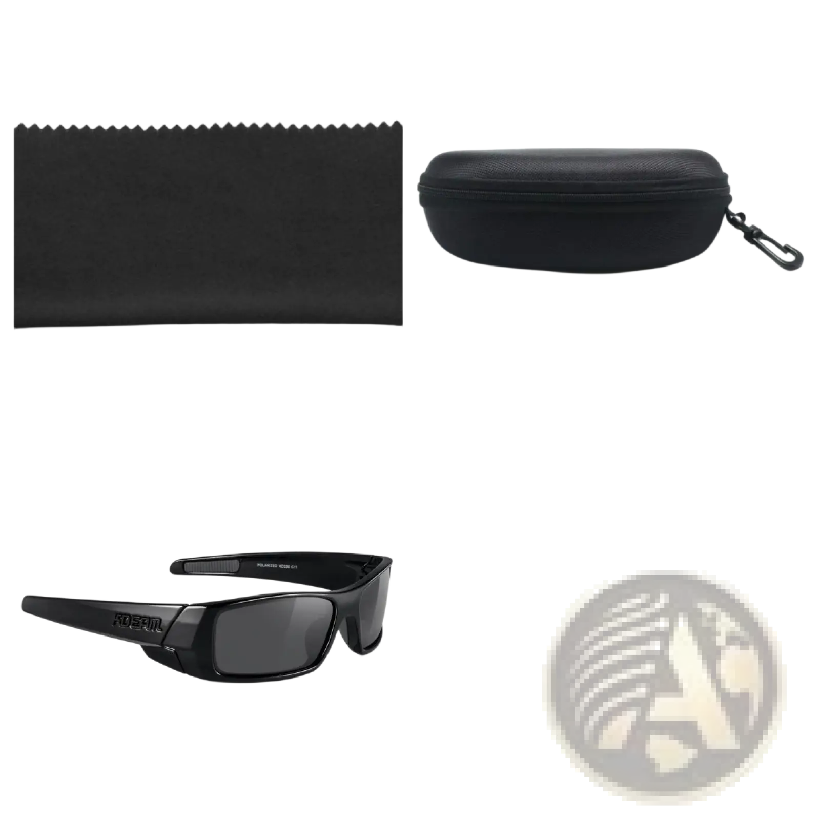 Koda Sport polarized square sunglasses with black frames and dark gray non-mirrored lenses in a sleek design