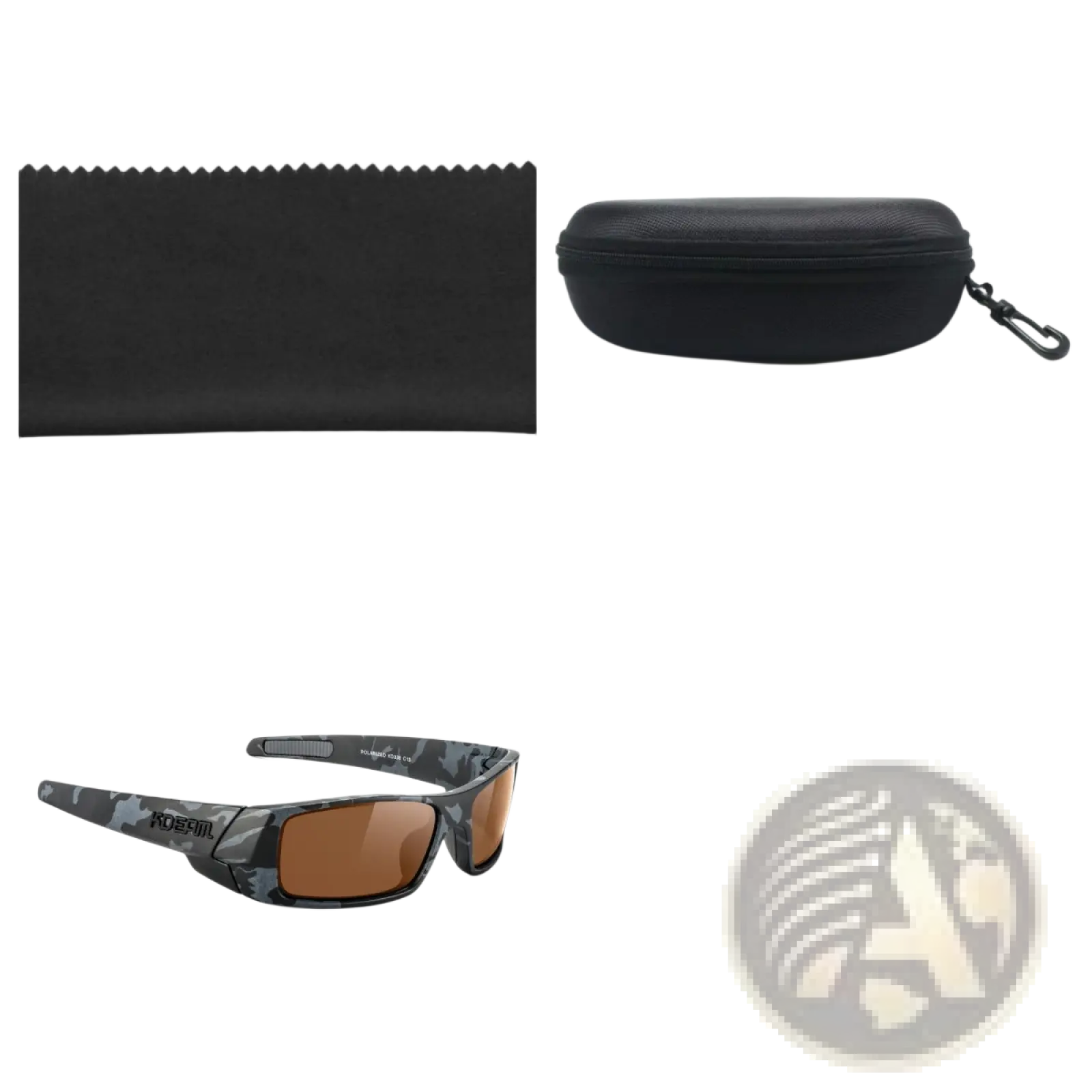 Koda Sport polarized square mirror lens sunglasses with black camouflage pattern and brown lenses in a sporty design