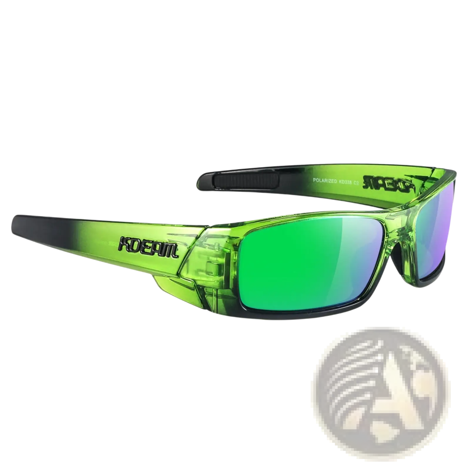 Koda Sport polarized square mirror lens sunglasses in vibrant lime green with black accents and sporty design