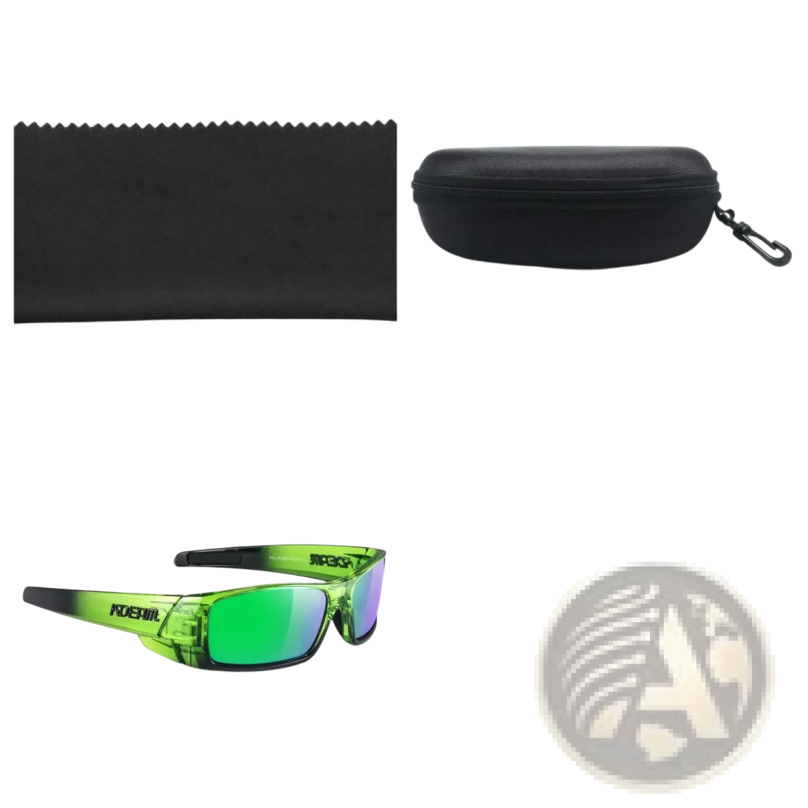 Koda sport polarized square mirror lens sunglasses in vibrant green and black with mirrored lenses