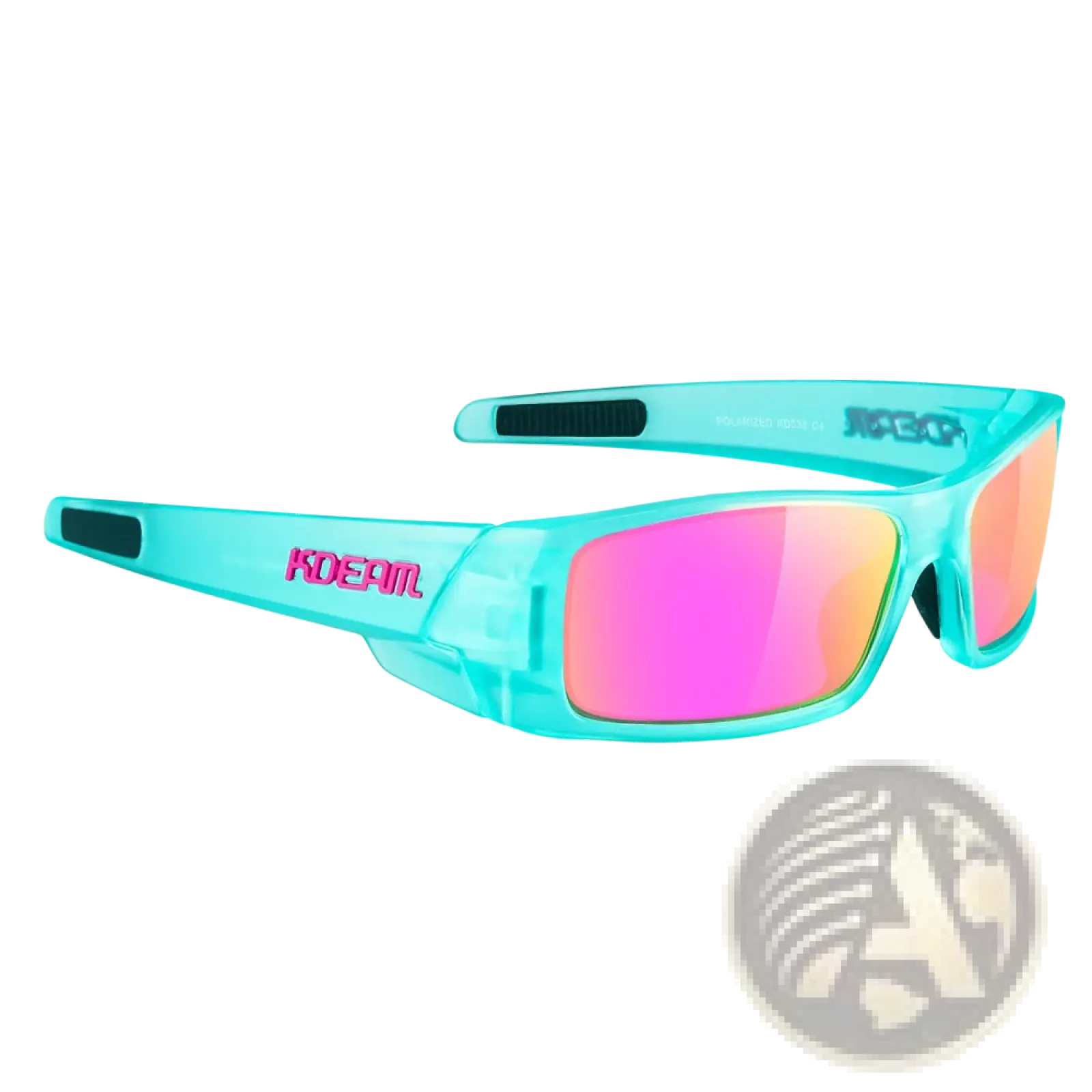 Koda sport polarized square mirror lens sunglasses with teal frame and mirrored magenta lenses for outdoor use