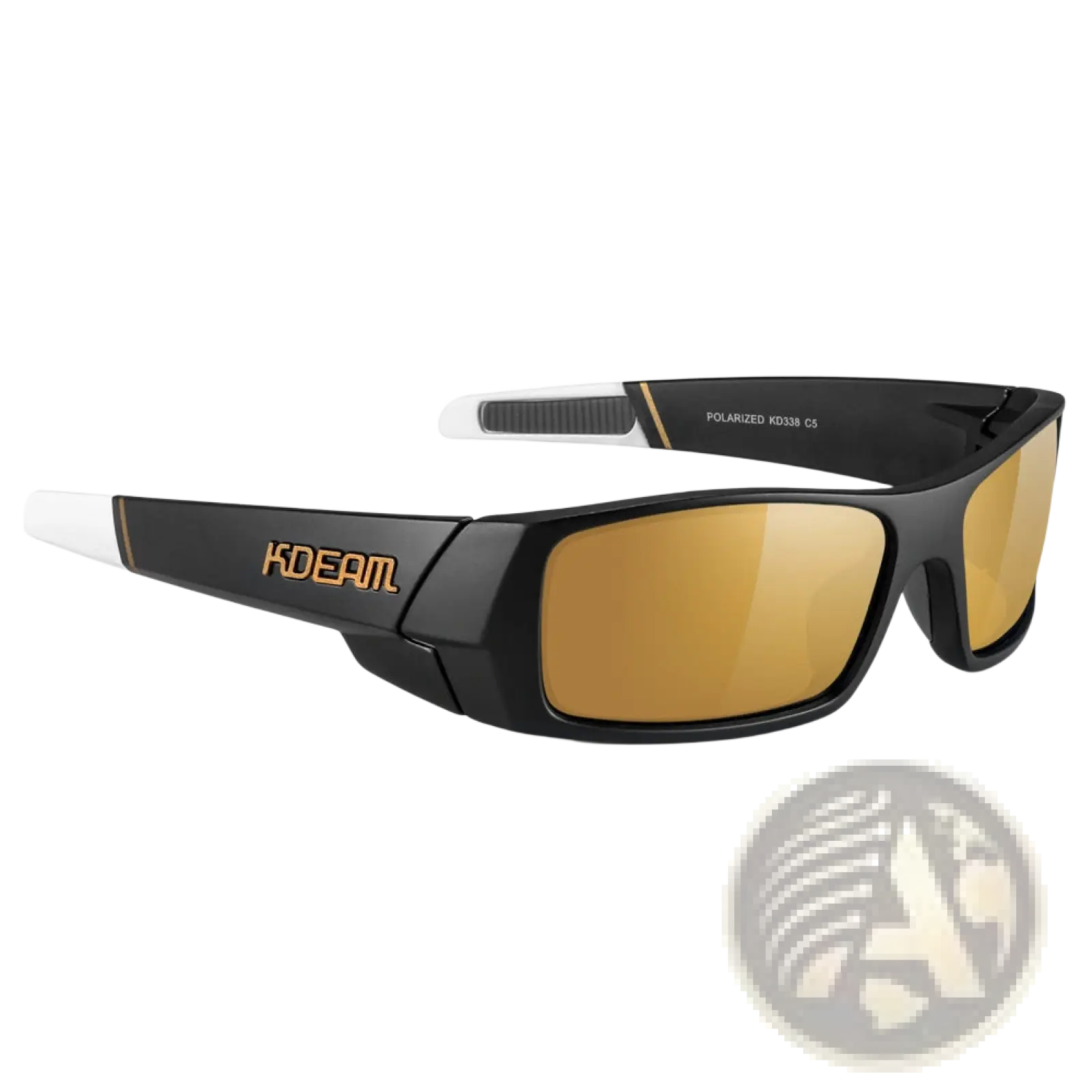 Koda sport polarized square mirror lens sunglasses in black and white with mirrored gold polarized lenses