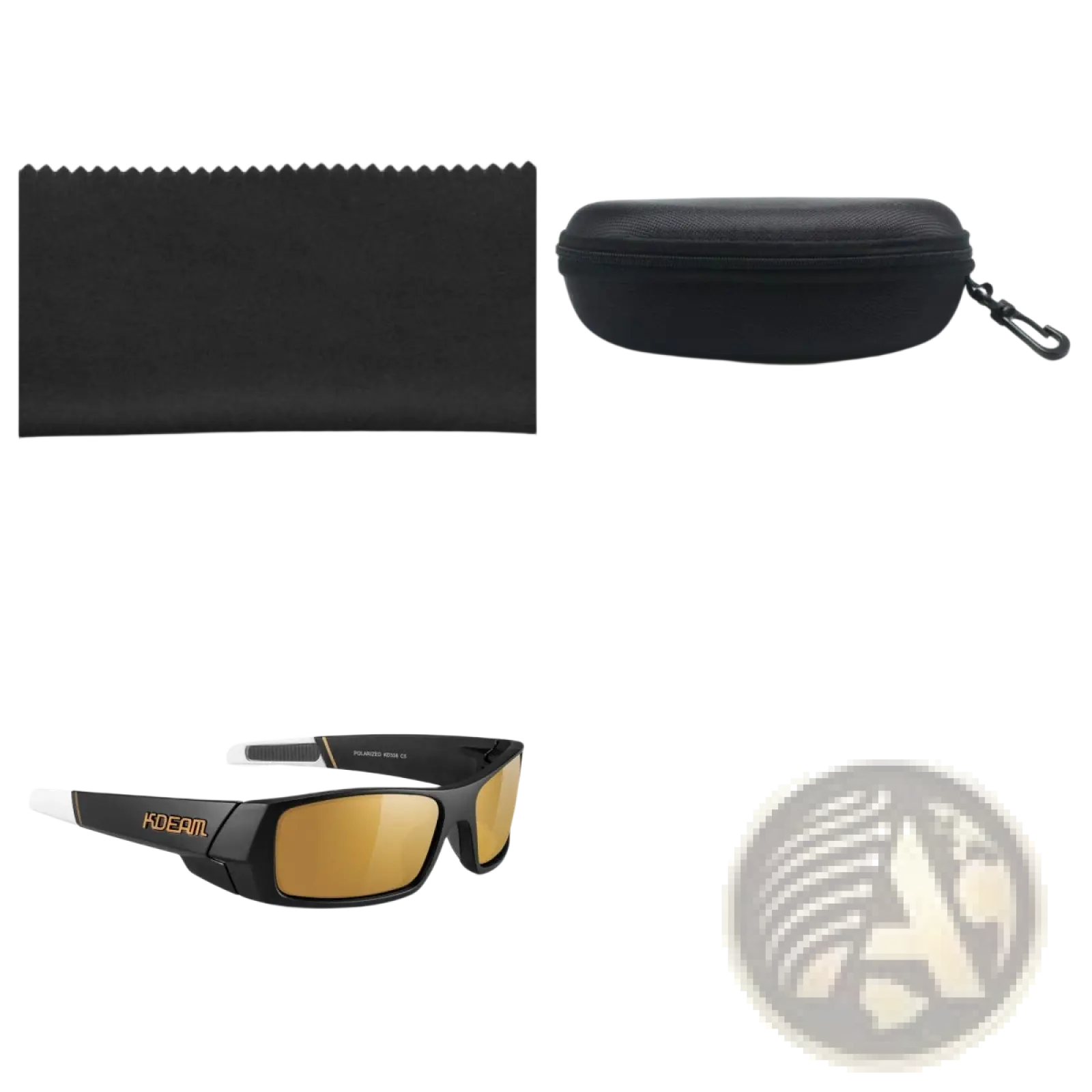 Black Koda Sport polarized square sunglasses with mirrored gold lenses and white temple accents