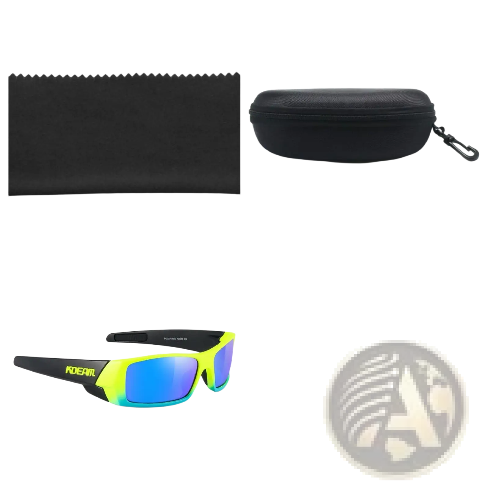 Vibrant neon yellow and black koda sport polarized square mirror lens sunglasses with blue mirrored lenses
