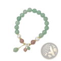 Korean floral green strawberry crystal beaded bracelet with delicate jade and pink stones and white floral charm accent