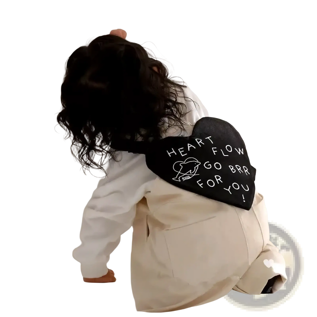 Black heart-shaped bandana with white embroidered text and graphic for korean kids heart crossbody bag accessory