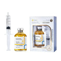 Korean salmon anti-aging serum in clear glass vial with amber liquid and syringe promotes skin barrier function and hydration