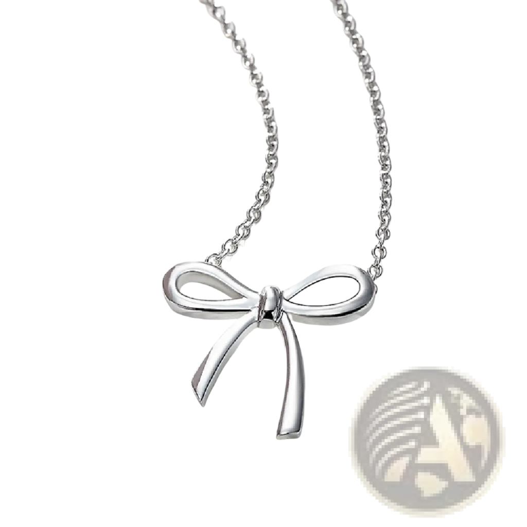 Silver bow-shaped pendant necklace with delicate chain korean style clavicle necklace in silver material