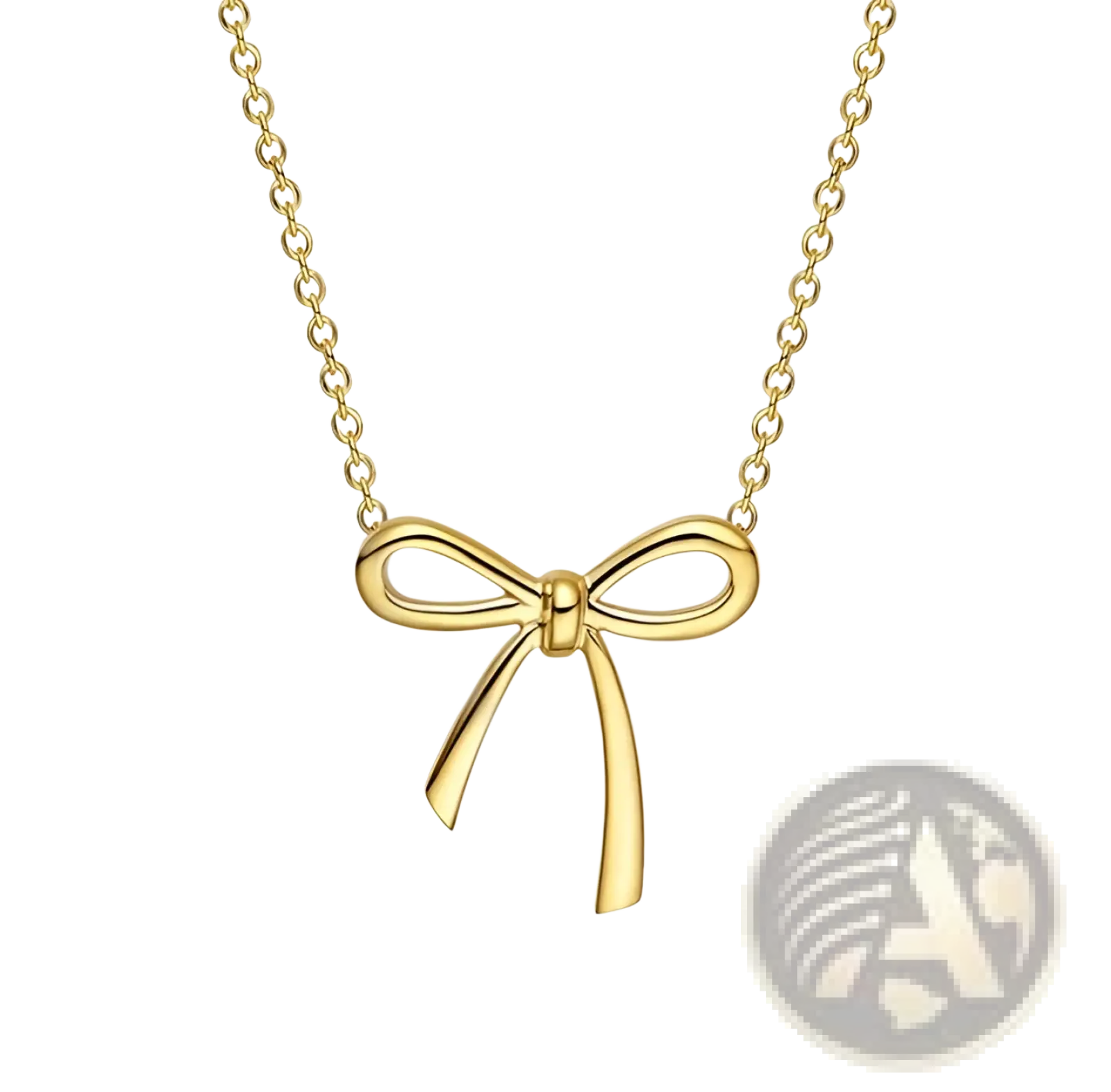 Gold-colored Korean style bow pendant necklace featuring a delicate minimalist bow on a fine clavicle chain
