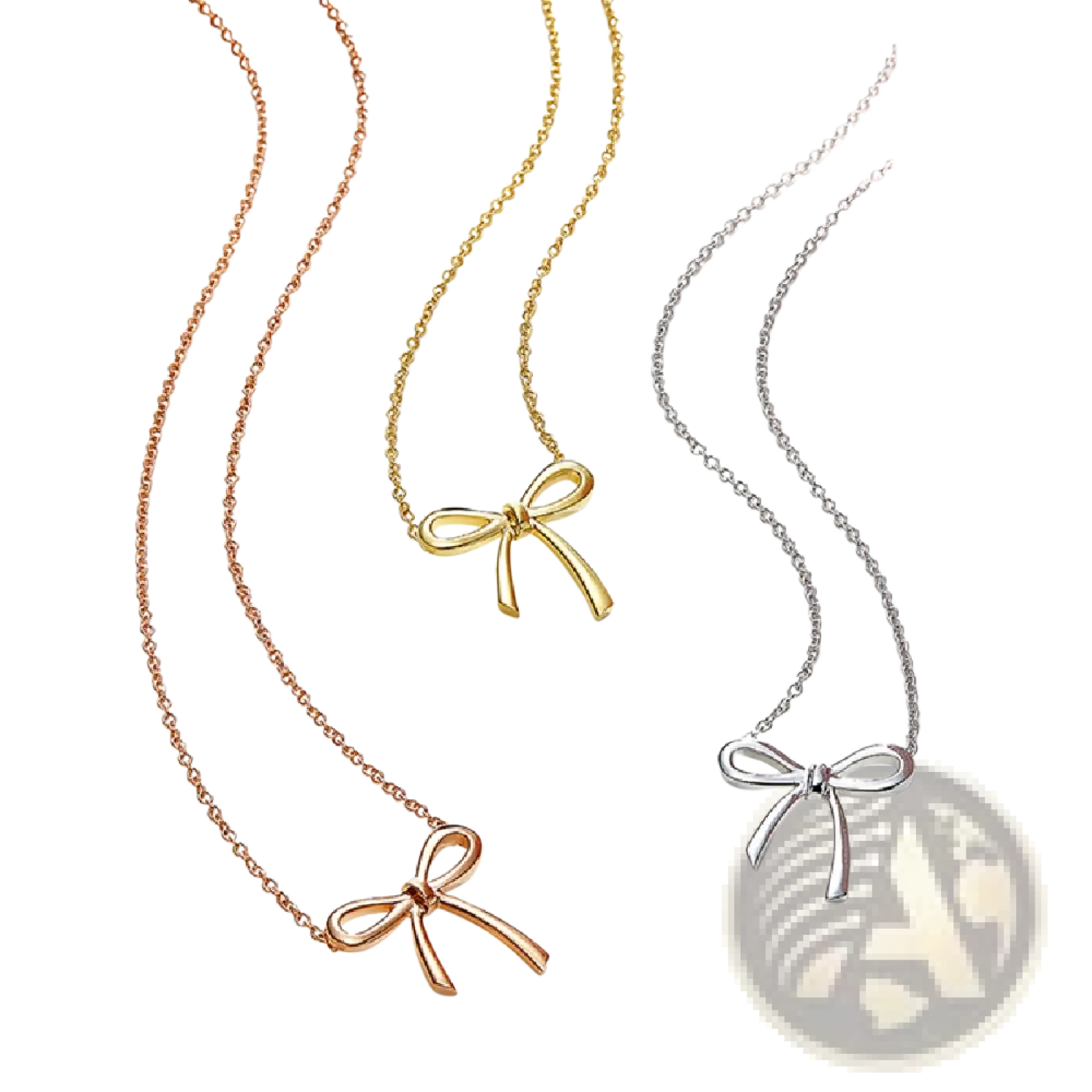 Korean style bow pendant clavicle necklaces in rose gold yellow gold and silver with delicate fine chain links