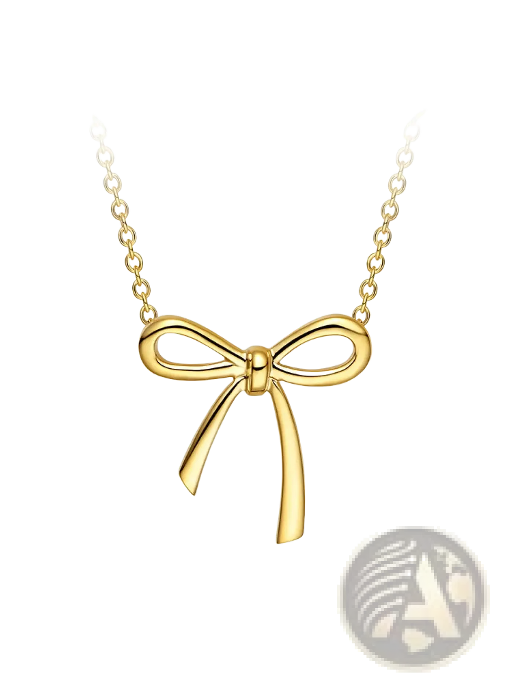 Gold-colored Korean style bow pendant necklace with delicate silver chain for clavicle wear