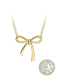 Gold-colored Korean style bow pendant necklace with delicate silver chain for clavicle wear