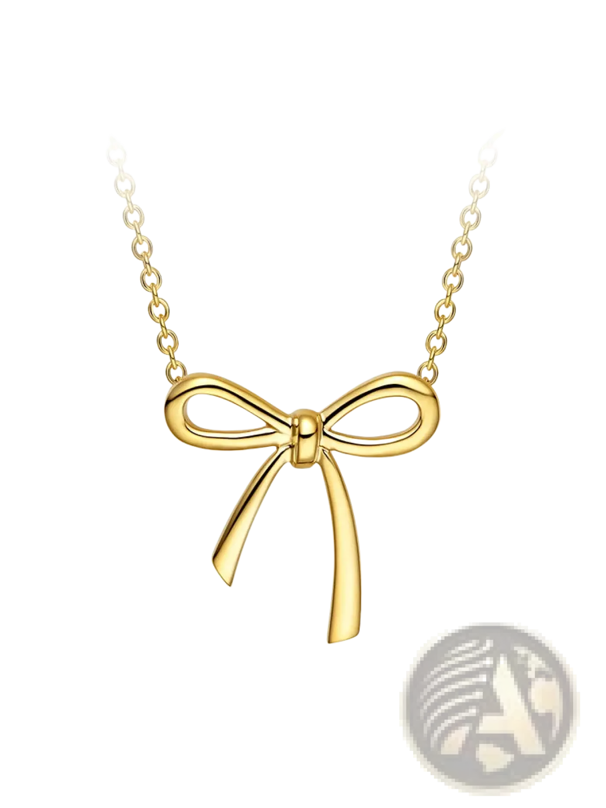 Gold-colored Korean style bow pendant necklace with delicate silver chain for clavicle wear