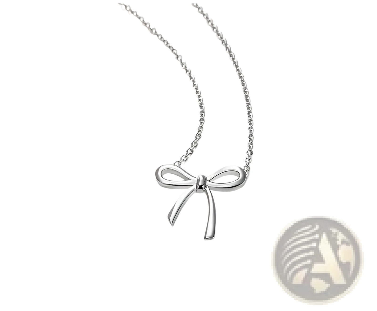 Silver bow-shaped pendant necklace with delicate chain in Korean style clavicle design for elegant wear