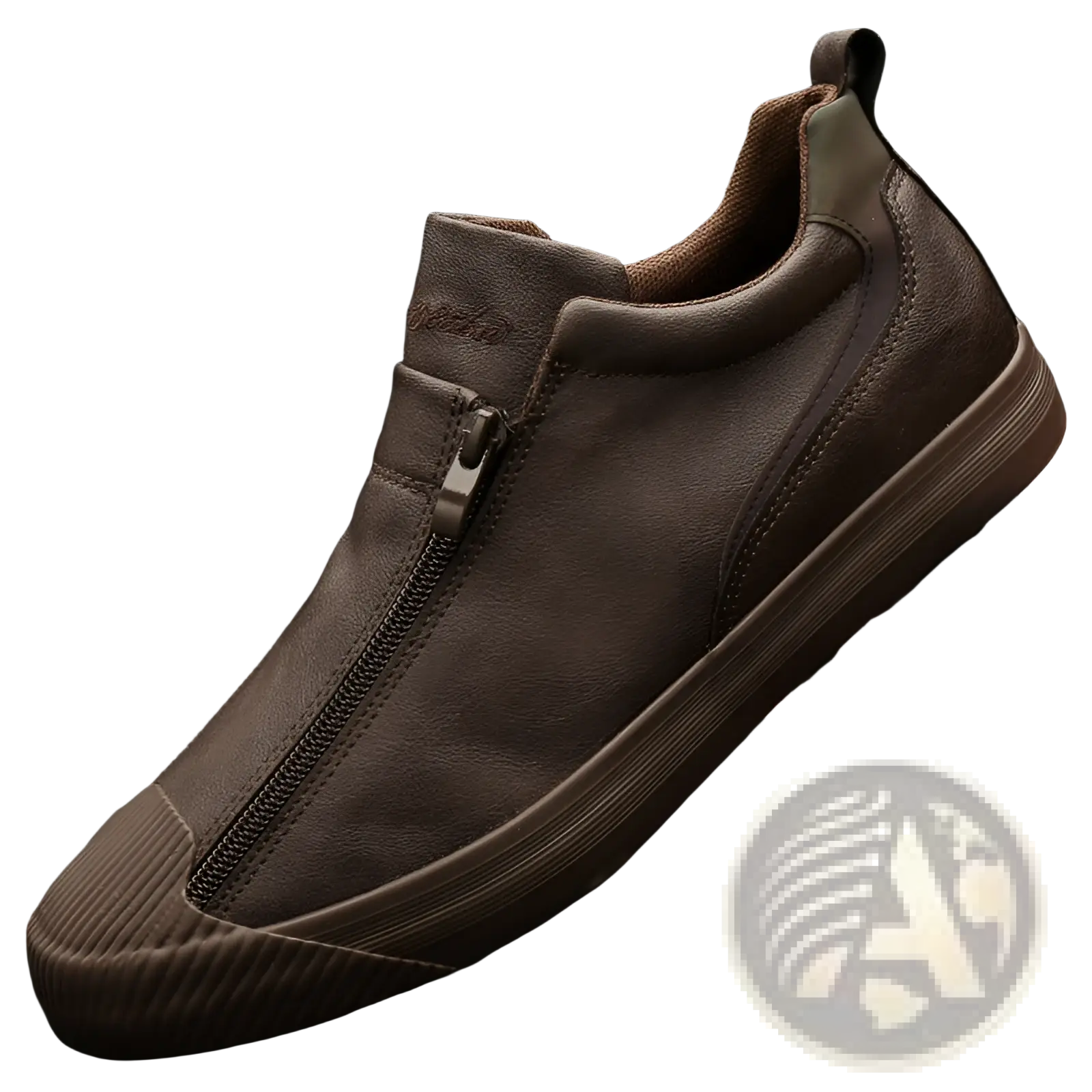 Brown leather Korean style men’s slip-on high heel sneaker with side zipper and textured rubber sole