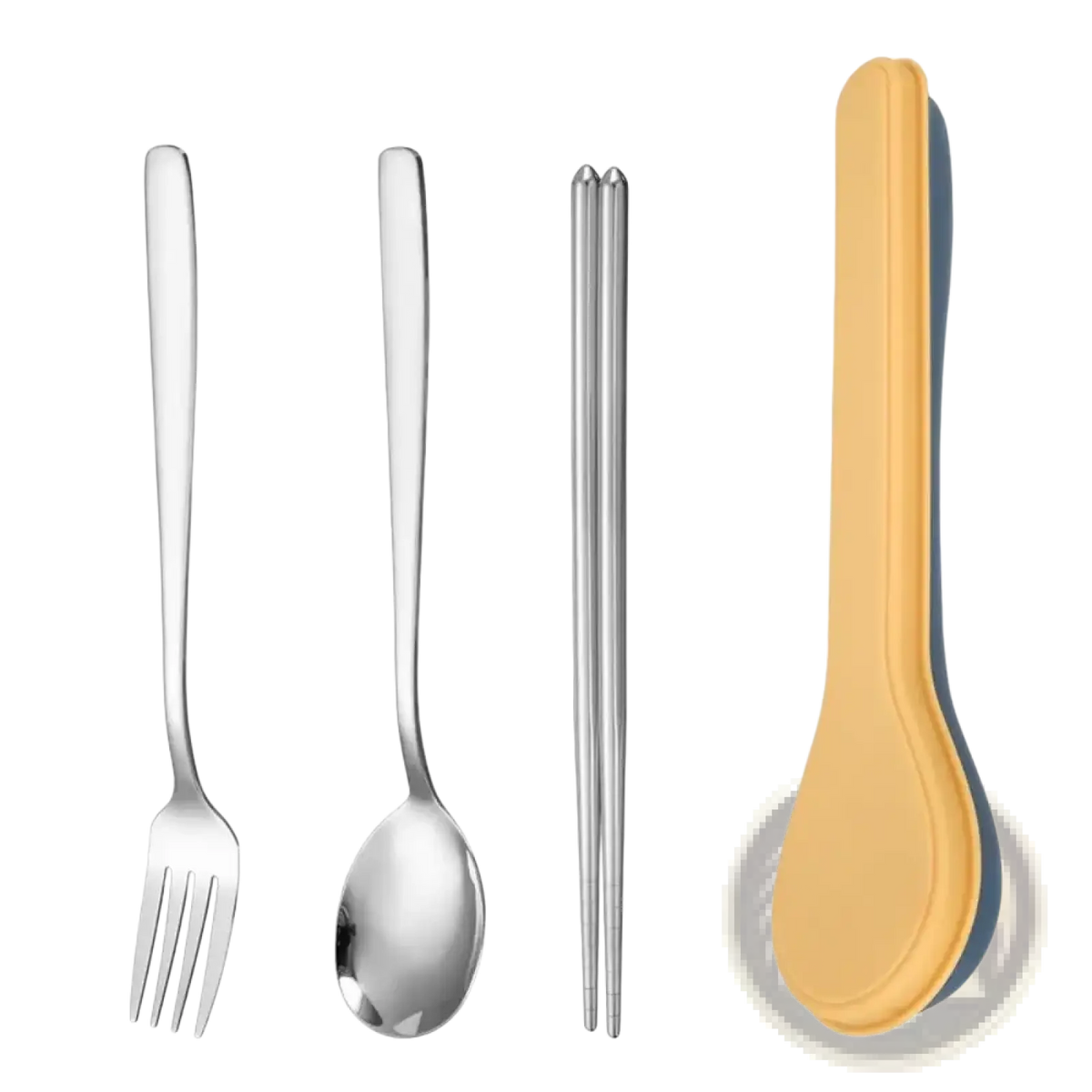 Stainless steel fork with a polished finish and four tines from korean style portable stainless steel cutlery set
