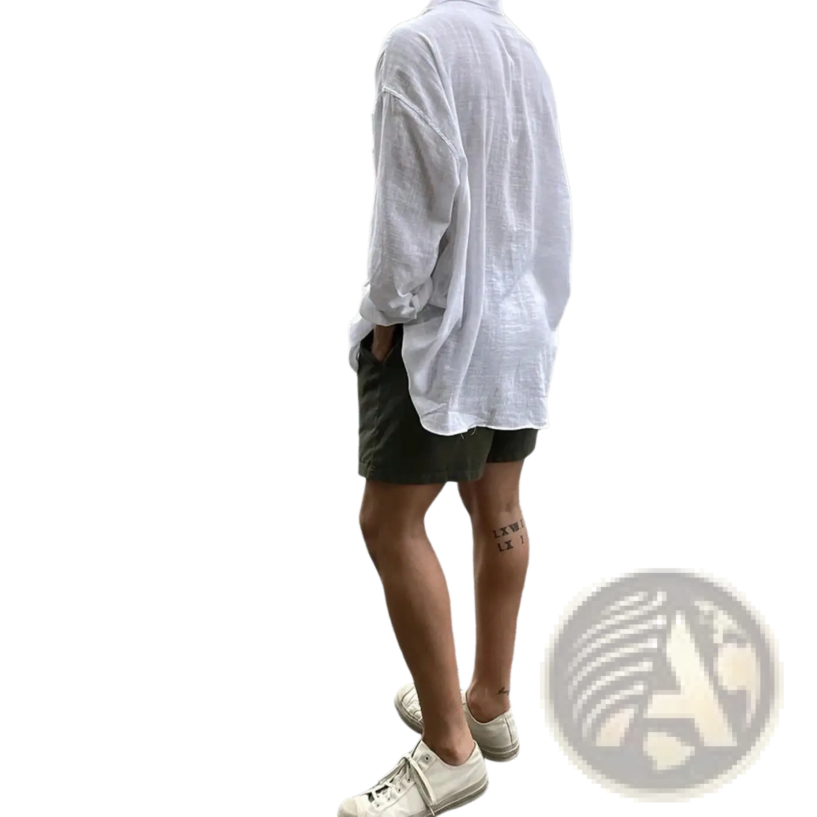 White loose fitting linen button up shirt with rolled sleeves and slightly wrinkled texture korean style