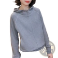 Gray Korean style zip hoodie with long sleeves and soft textured fabric in a loose fit sweatshirt design