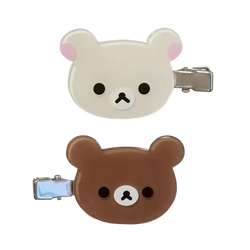 Two rilakkuma korilakkuma hair clips featuring white and brown bear faces for cute anime bear hair pins accessory