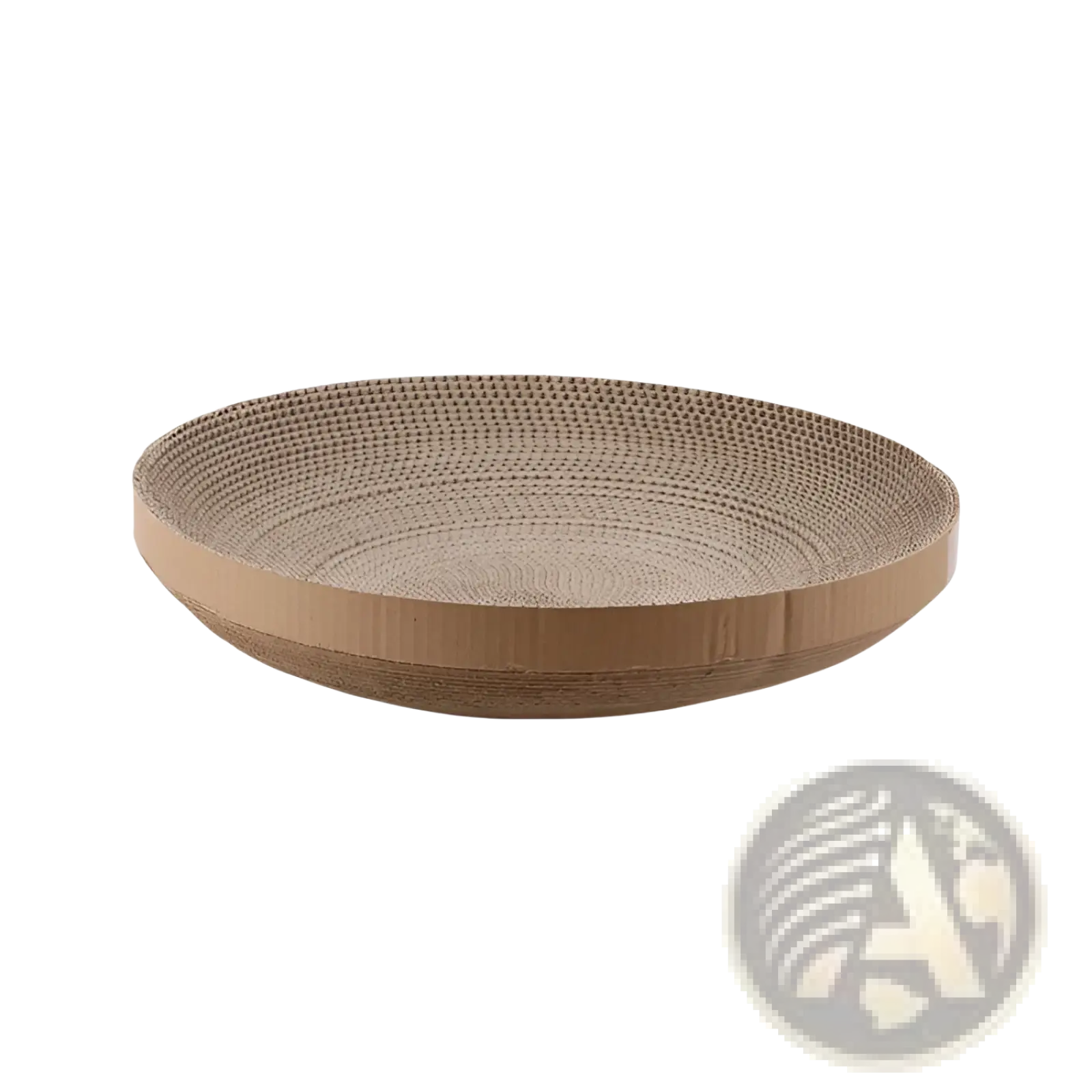 Brown corrugated cardboard cat scratcher with woven surface and circular patterns in kraft paper pet bed round nest