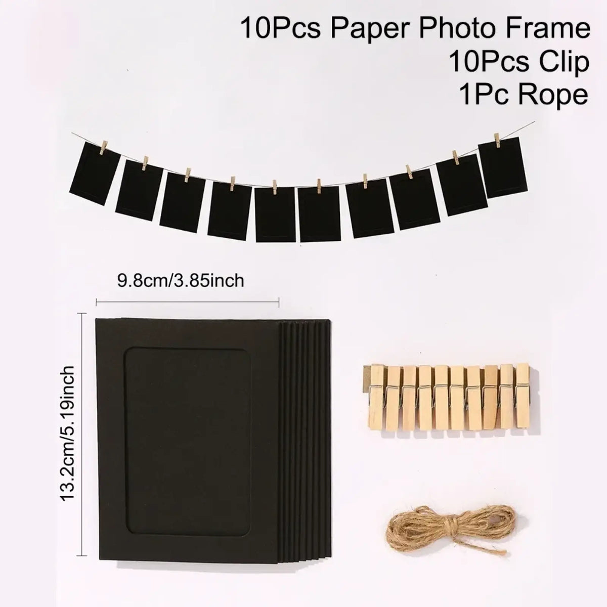 Black kraft paper photo frame with matte finish and vertical ridges for birthday wedding decor garland