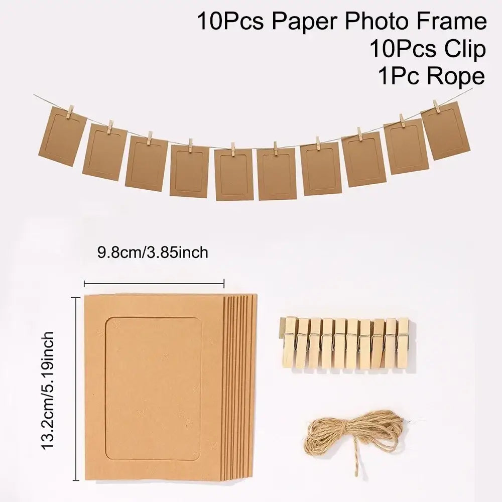 Brown kraft paper photo frames with simple rectangular cutouts for birthday and wedding decor garland use