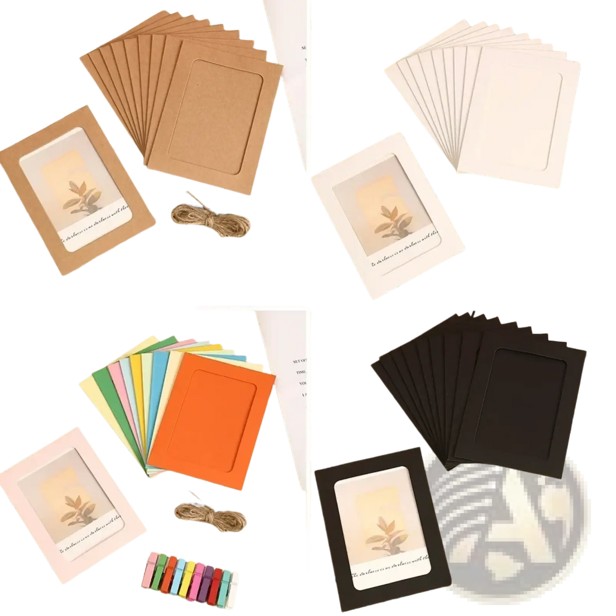 Brown kraft paper photo frames with matte finish and rectangular cutout in white black orange and pink for garland decor