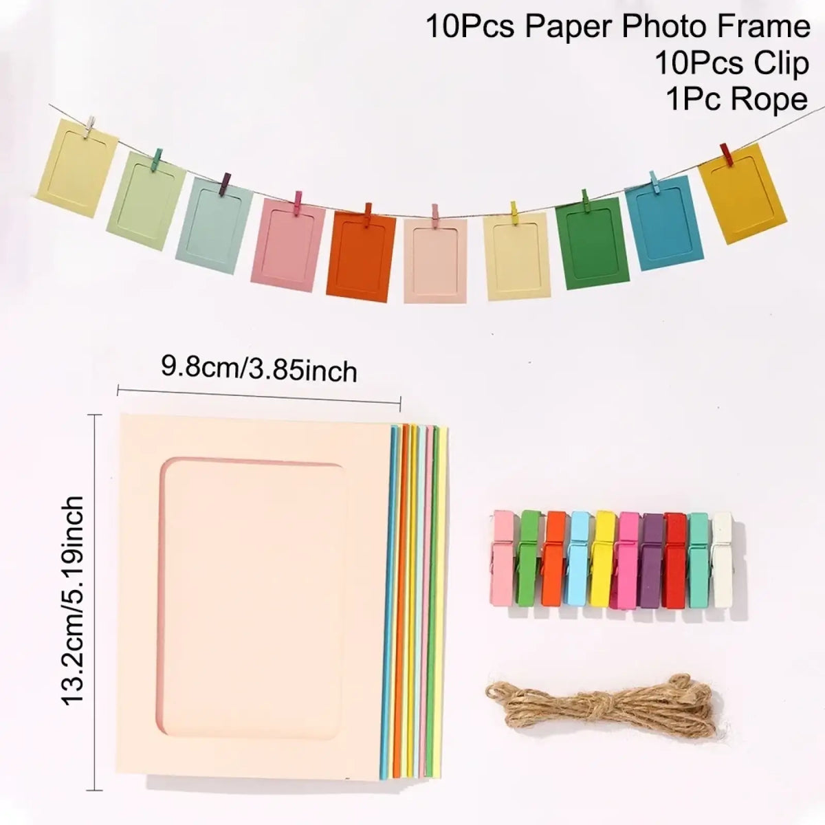 A set of 10 colorful kraft paper photo frames with rounded rectangular cutouts for birthday and wedding decor