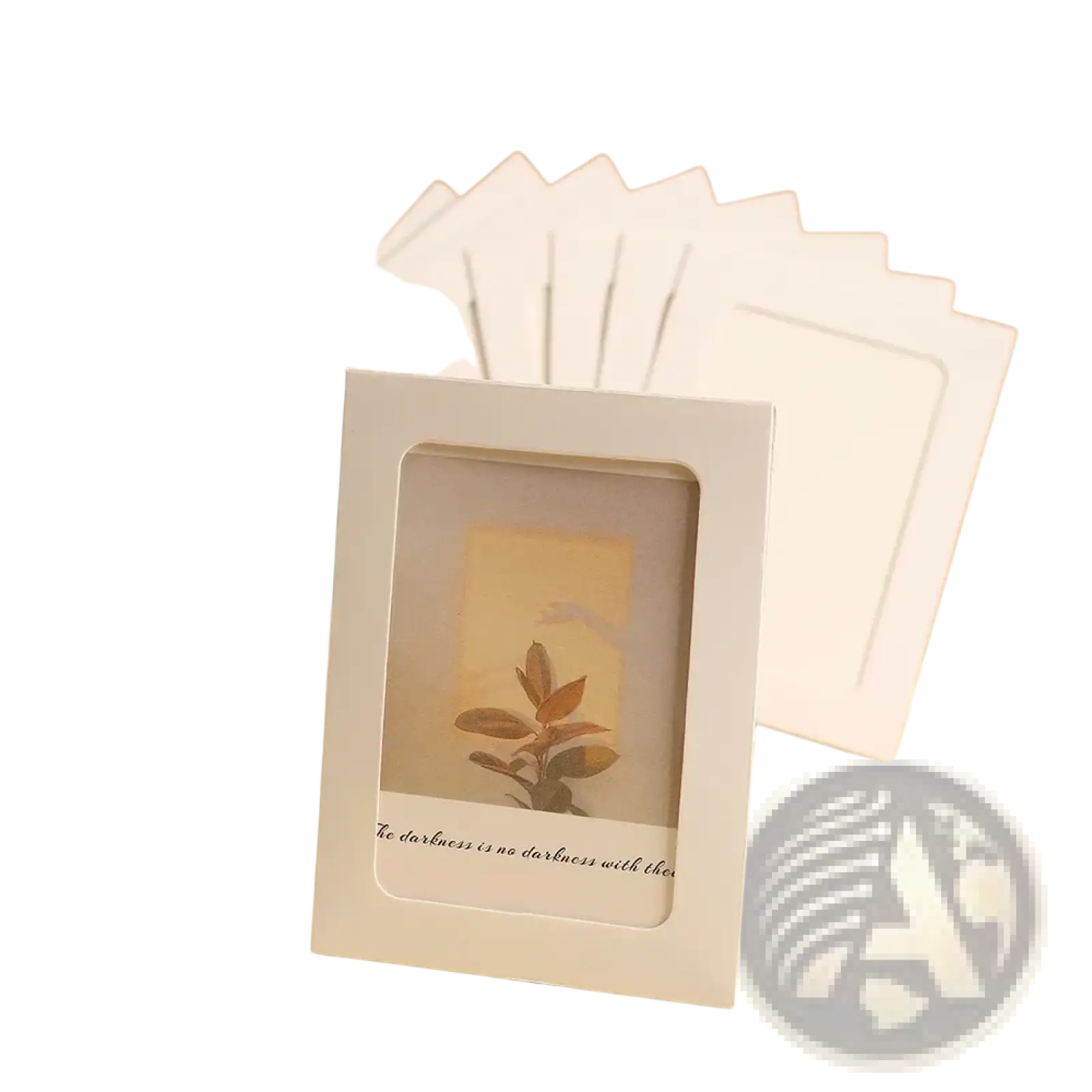 White rectangular kraft paper photo frame with pressed plant illustration and inspirational text for wedding decor