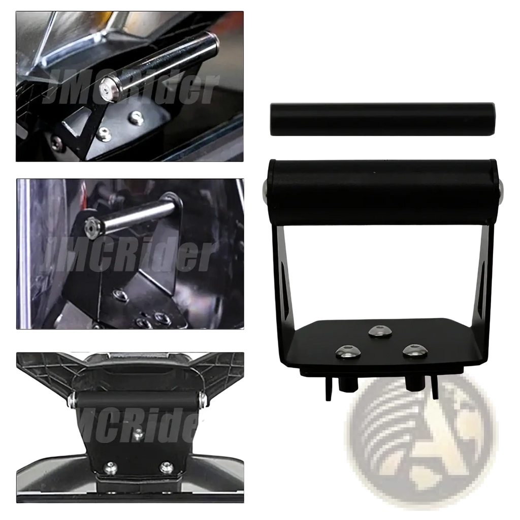 Black metal handlebar grab rail with polished chrome accents for ktm 390 790 890 adventure navigation mount bracket